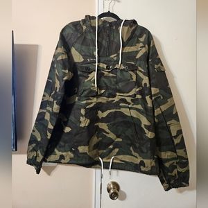 Men's custom made camo pull over jacket with hood